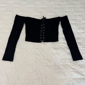 Fashion Nova Off-Shoulder Grommet Ribbed Black Top